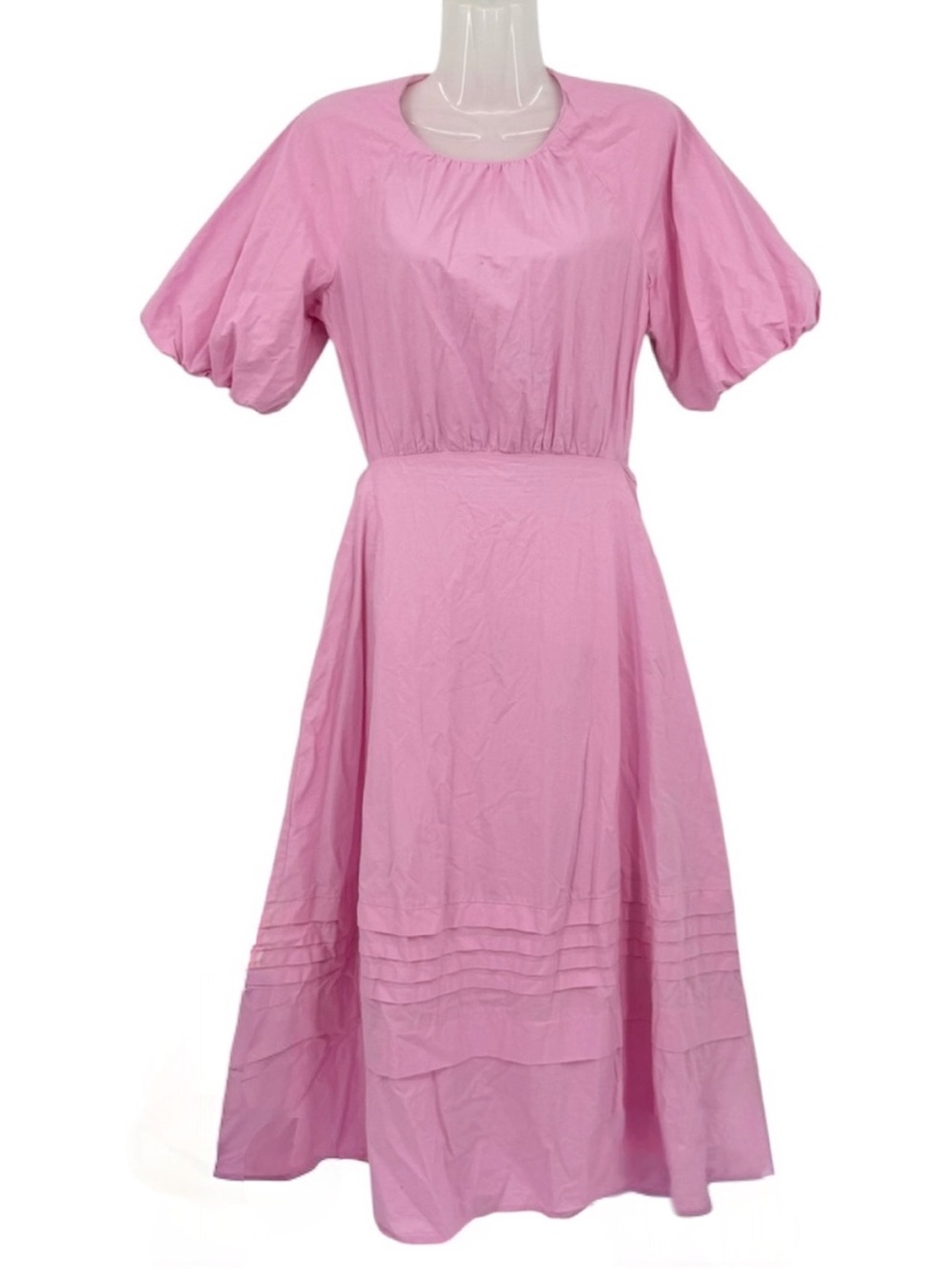 Warehouse Puff Sleeve Cutout Midi Dress Pink Size 10 Autumn wedding guest dress